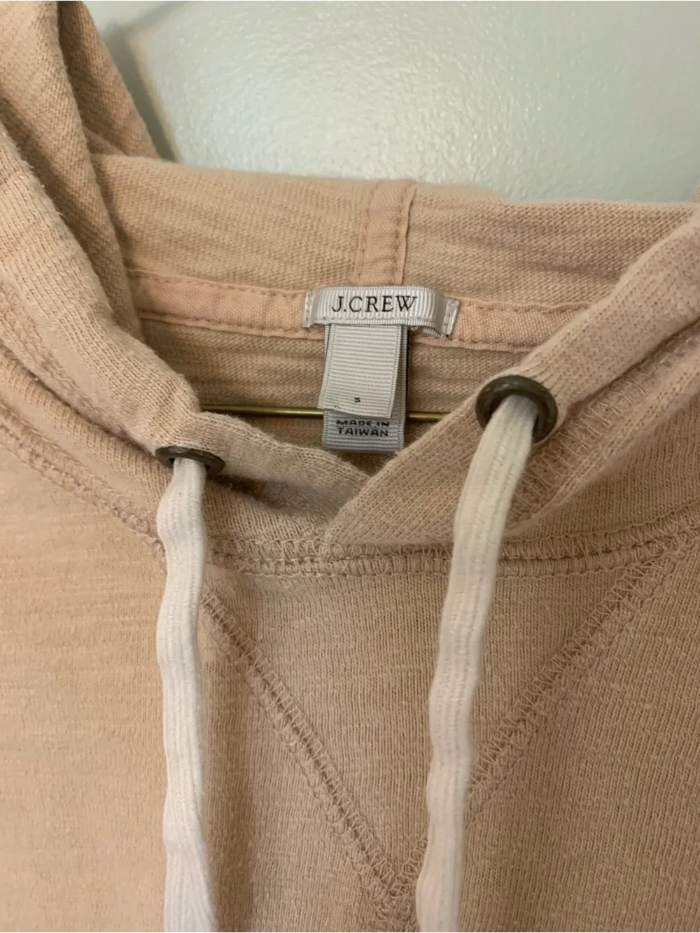 J. Crew — 100% cotton natural fiber tan and navy striped lightweight hoodie